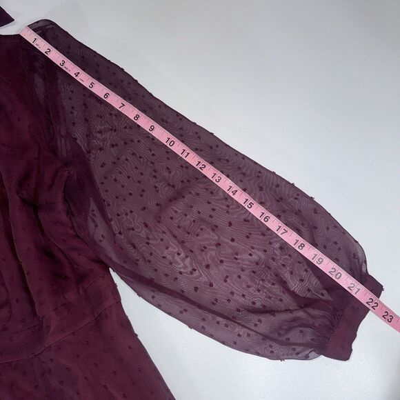 MODCLOTH Burgundy Fit Flare Dress Apogee of Elegance Swiss Dot Chiffon Women 20 - Picture 8 of 11